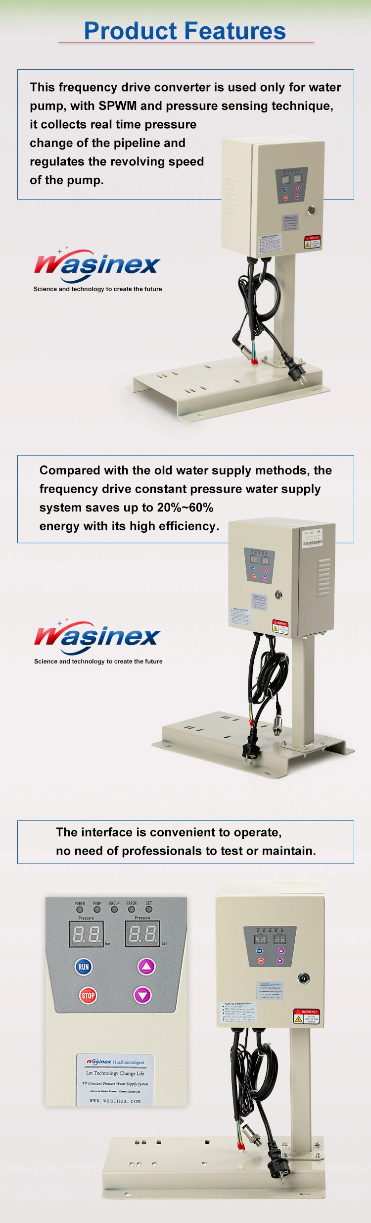 Wasinex 2.2kw Smart Box Type Variable Speed Drive for Water Pump